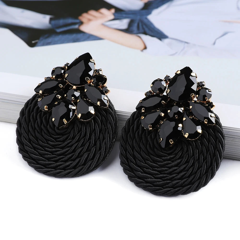 Cotton Rope Weave Round Luxury Big Stud Earrings