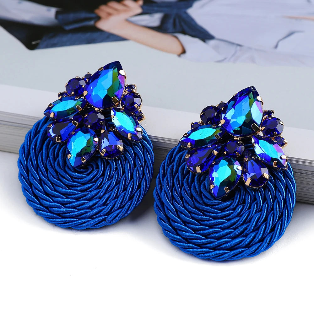Cotton Rope Weave Round Luxury Big Stud Earrings - Fanci Goddess