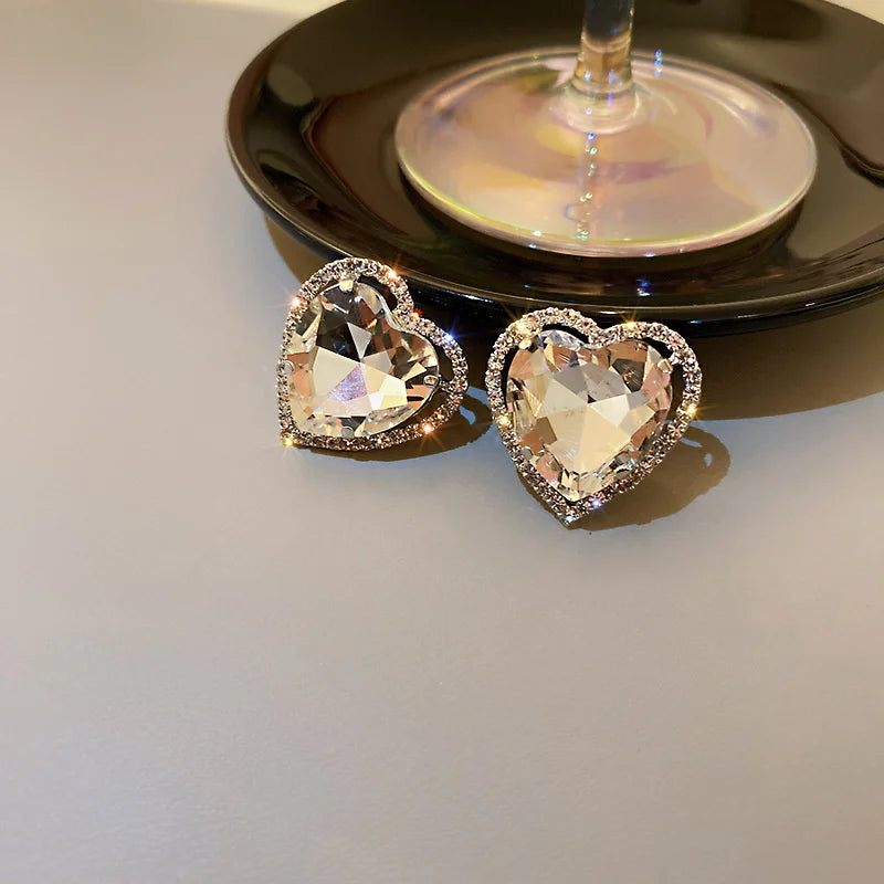 Love Heart Crystal Clip on Earrings