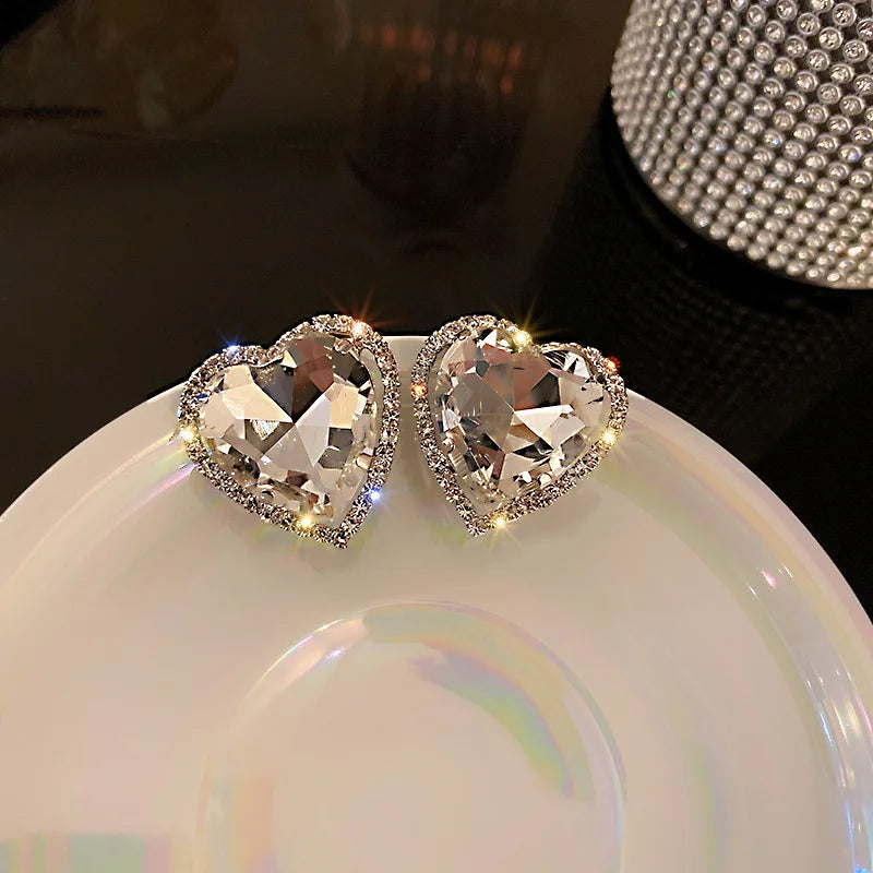 Love Heart Crystal Clip on Earrings
