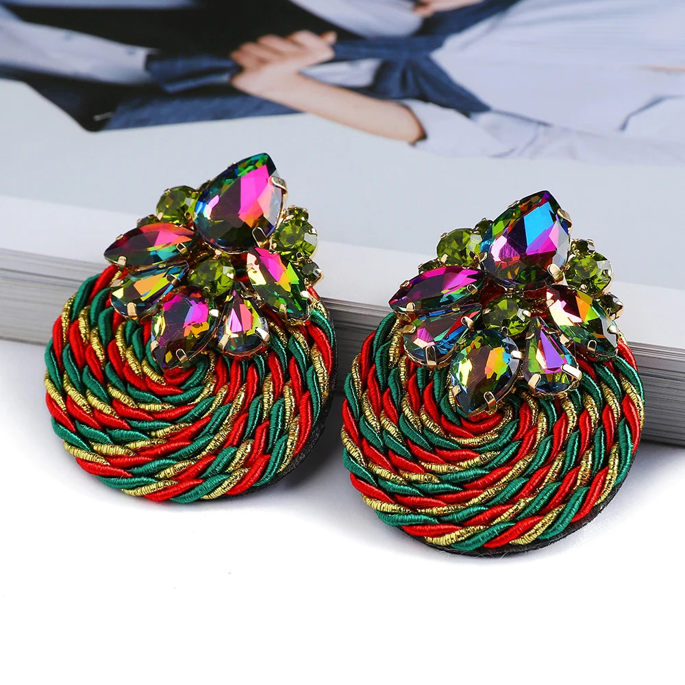 Cotton Rope Weave Round Luxury Big Stud Earrings - Fanci Goddess