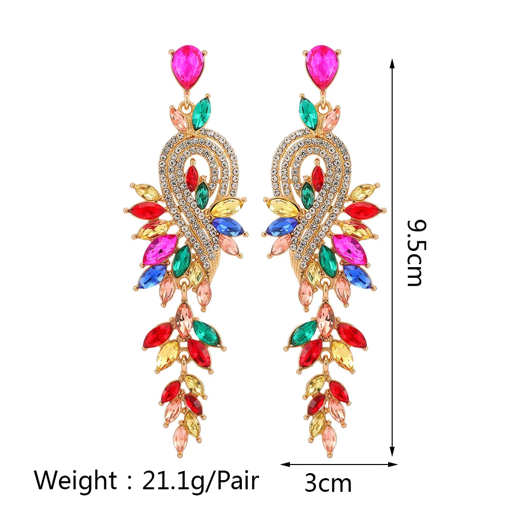 Girl Luxury Elegant Metal Hollow Chain Leaves Crystal Earrings