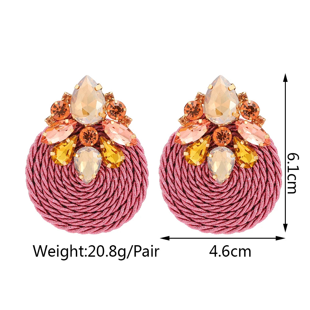 Cotton Rope Weave Round Luxury Big Stud Earrings