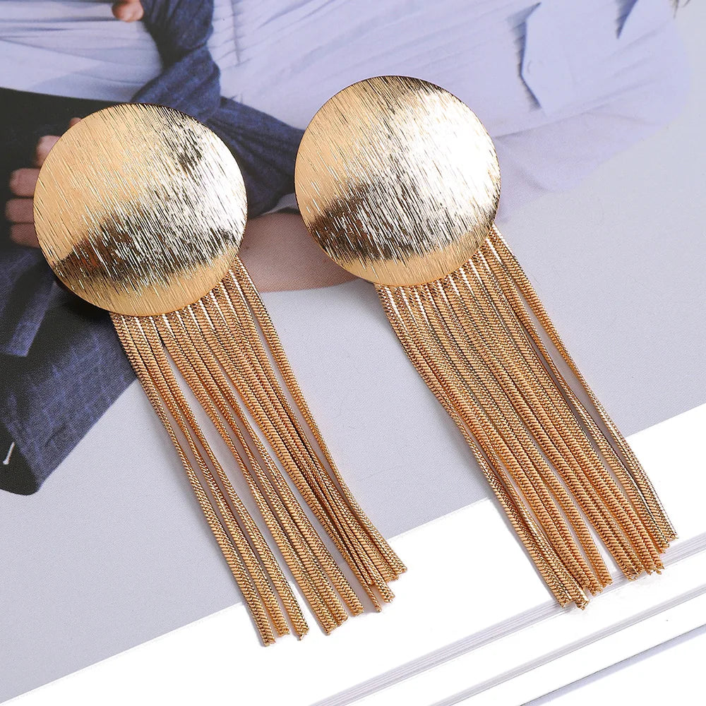 Gold Metal Tassel Chain Earrings - Fanci Goddess