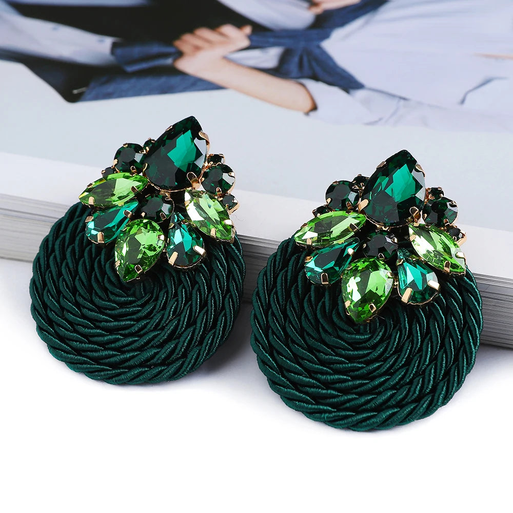 Cotton Rope Weave Round Luxury Big Stud Earrings