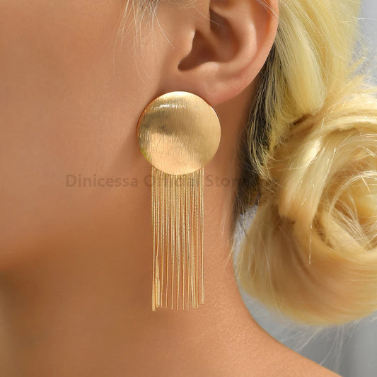 Gold Metal Tassel Chain Earrings