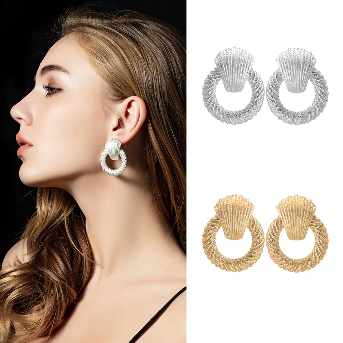 Round shell Clip on Earrings
