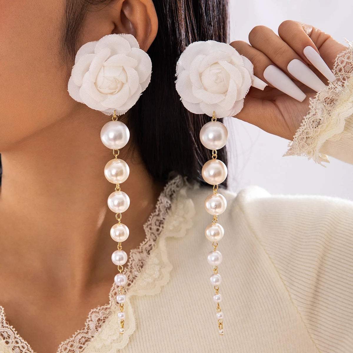 Tocona Pretty Big Rose Flowers Drop Earrings