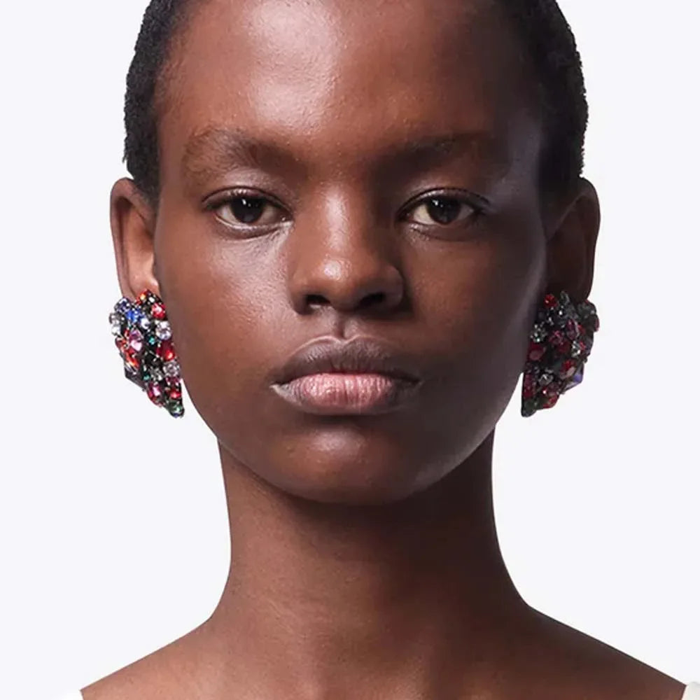 Crystal Multi color Heart Clip on Cuff Earrings