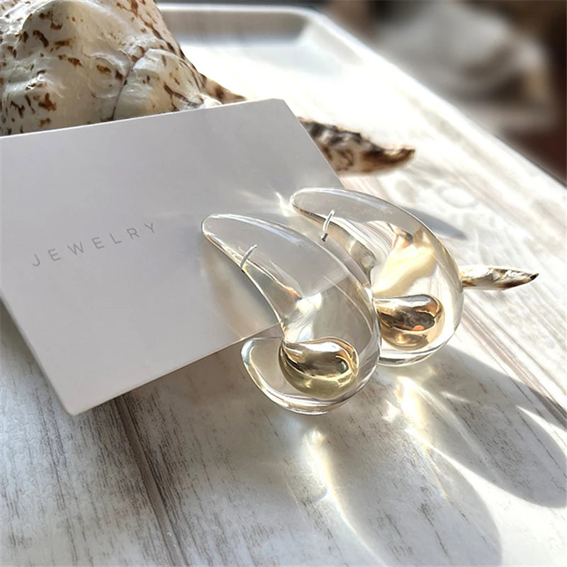 Transparent Clear Resin Copper Ball Earrings