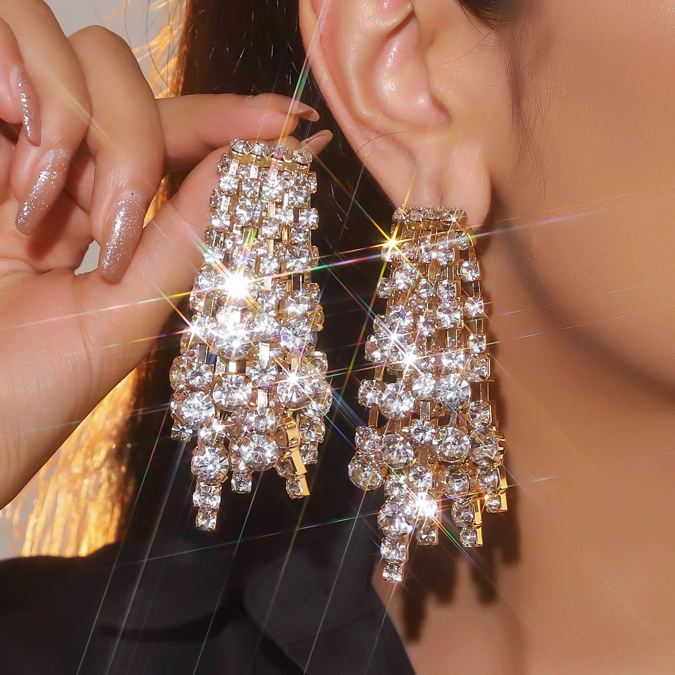 Sparking Tassel Rhinestone Earrings