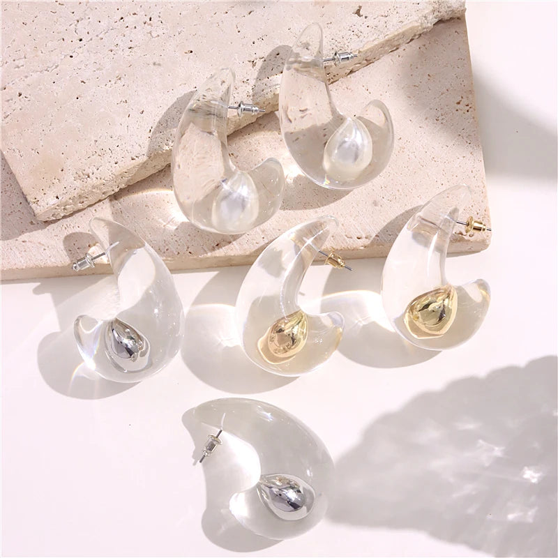 Transparent Clear Resin Copper Ball Earrings