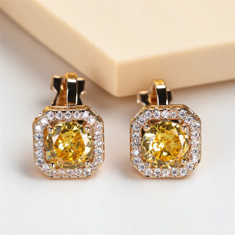 Trendy White Zircon Round Stone Clip on Earrings