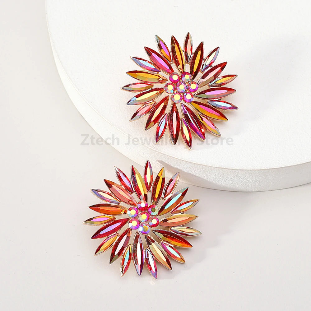 Sunflower Rhinestone Stud Earrings