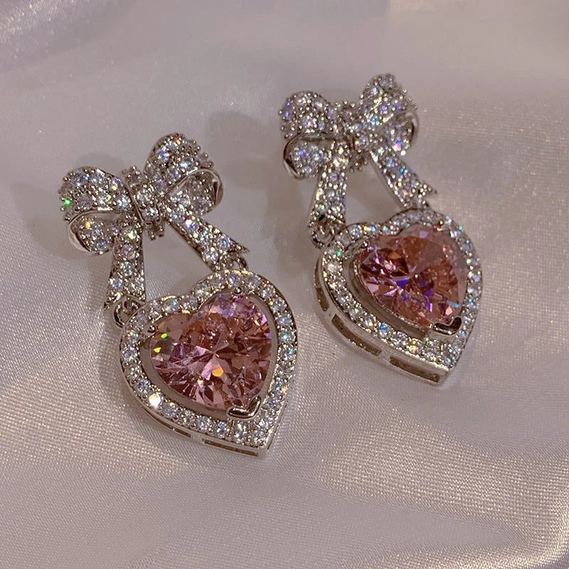 Exquisite Heart Shape Bowknot Stud Earrings