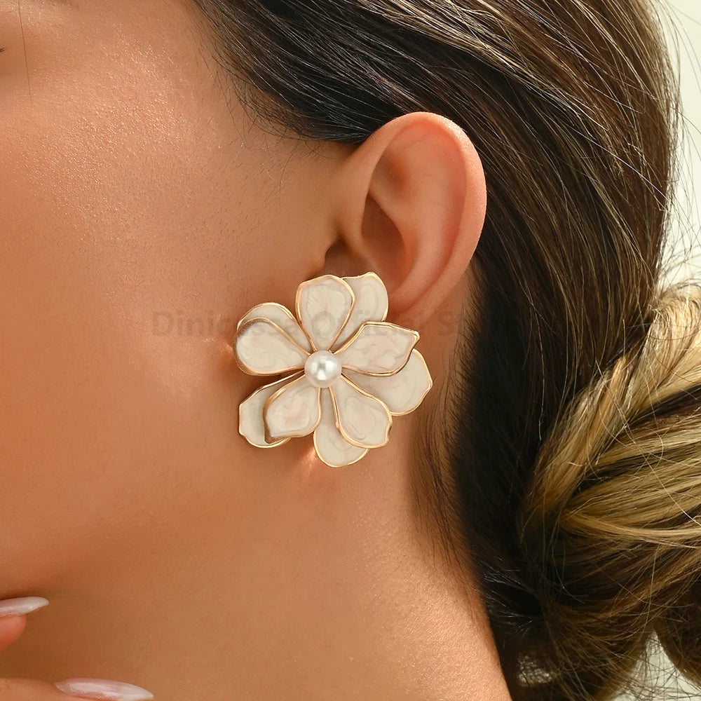 Charming Enamel Metal Flower Earrings