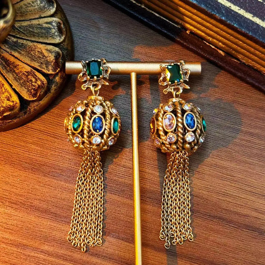 Retro tassel Earrings with stylish geometric round balls