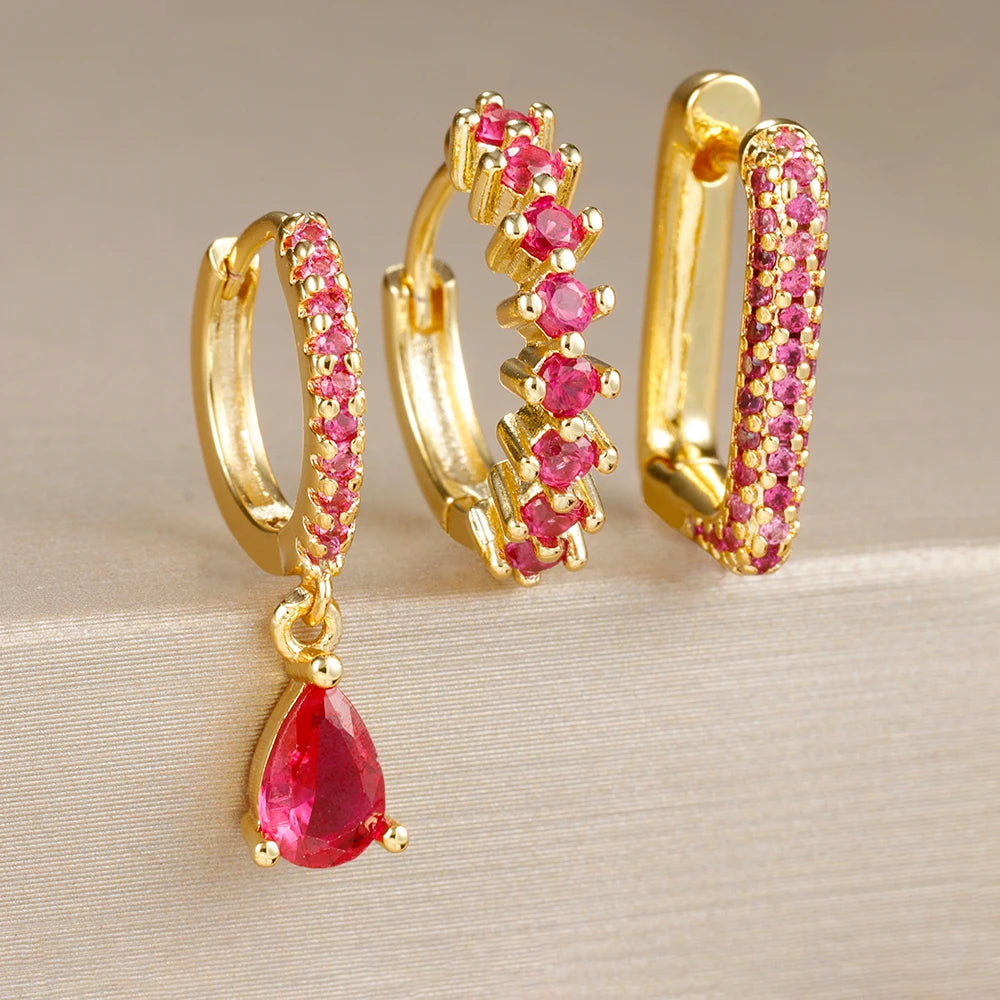 3PCS Fashion Cubic Zirconia Water Drop Pendant Earring Set - Fanci Goddess