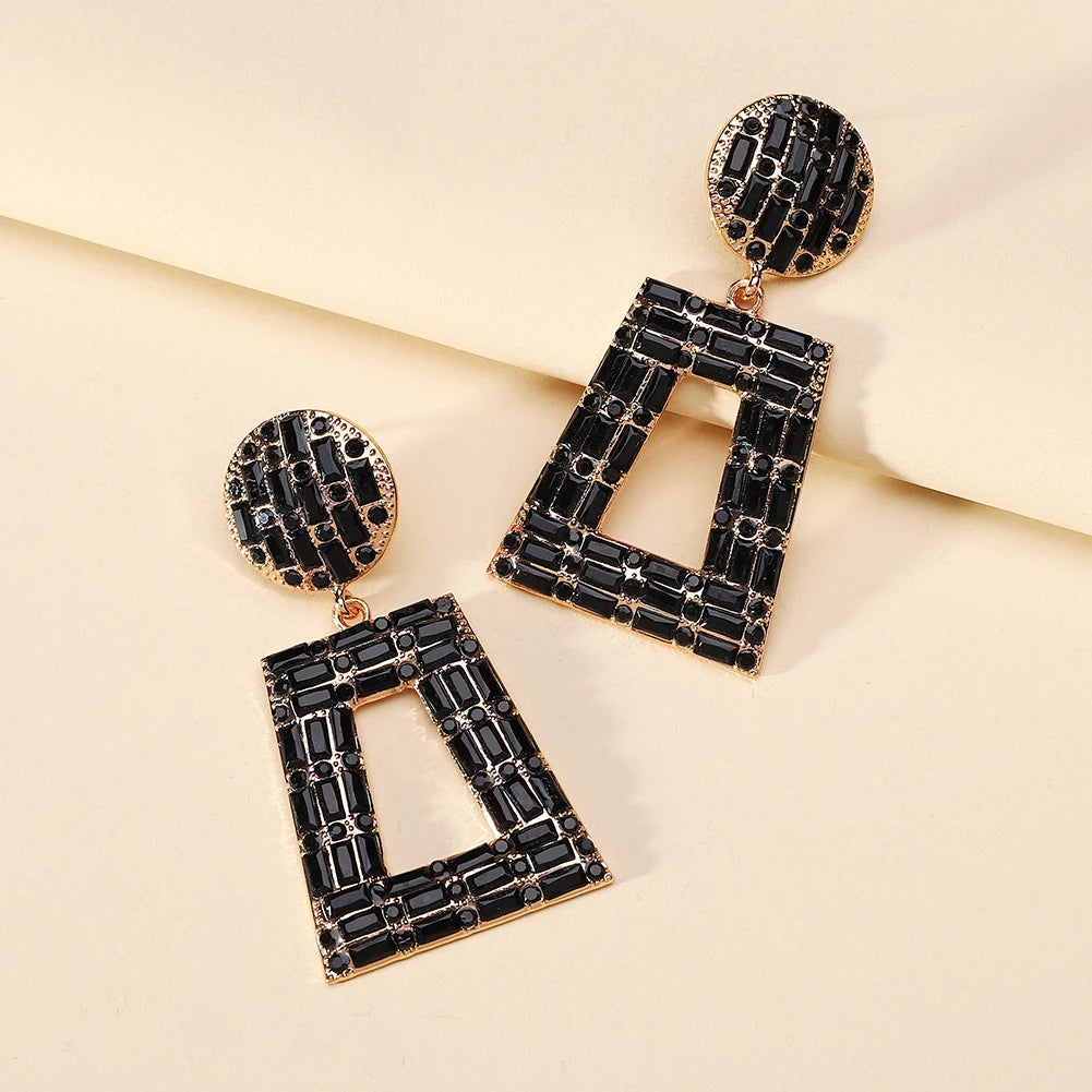 Hey Girl Trapezoid Full Shiny Colorful Rhinestone Earrings