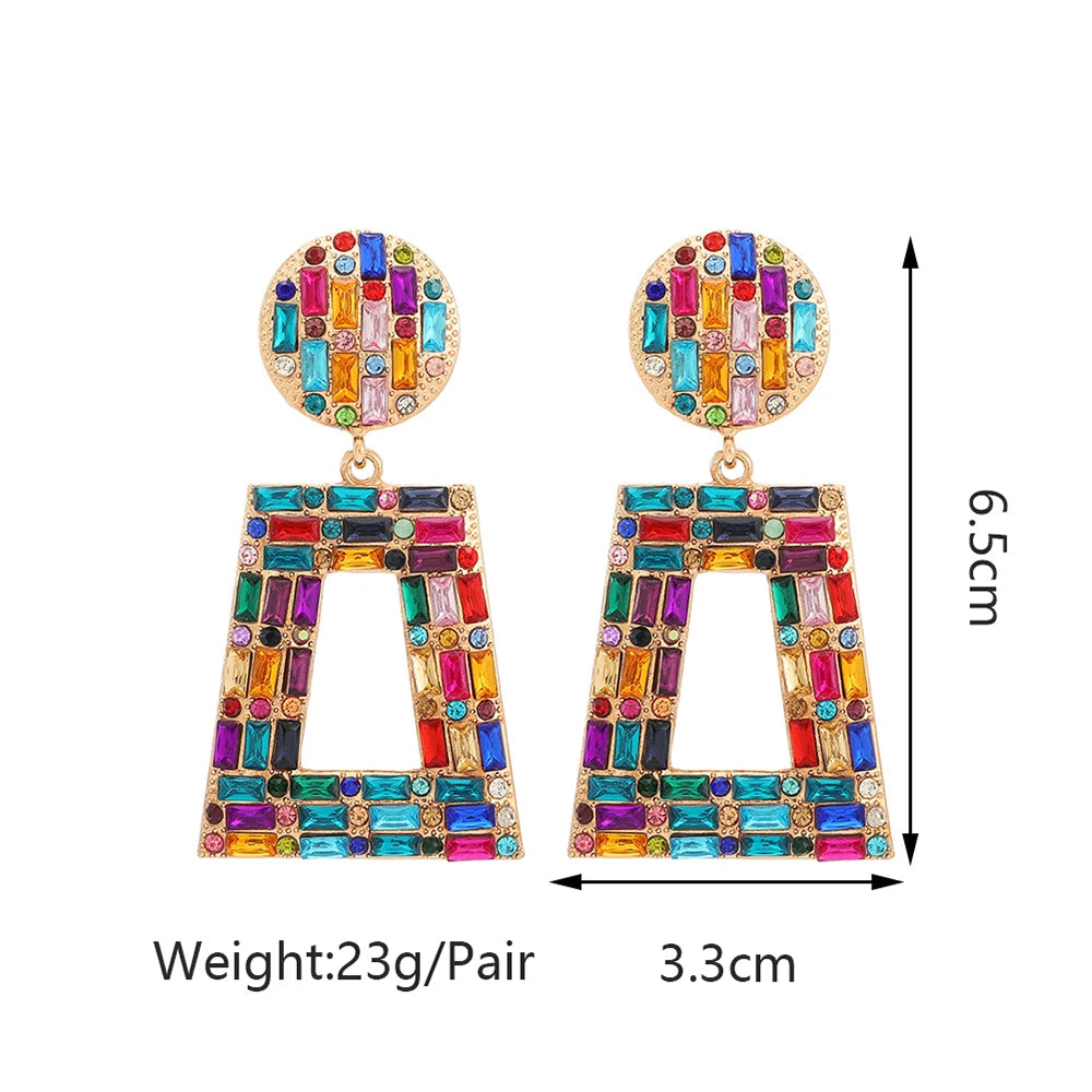 Hey Girl Trapezoid Full Shiny Colorful Rhinestone Earrings