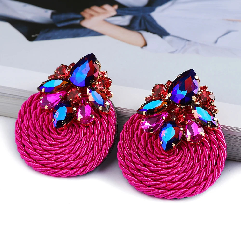 Cotton Rope Weave Round Luxury Big Stud Earrings