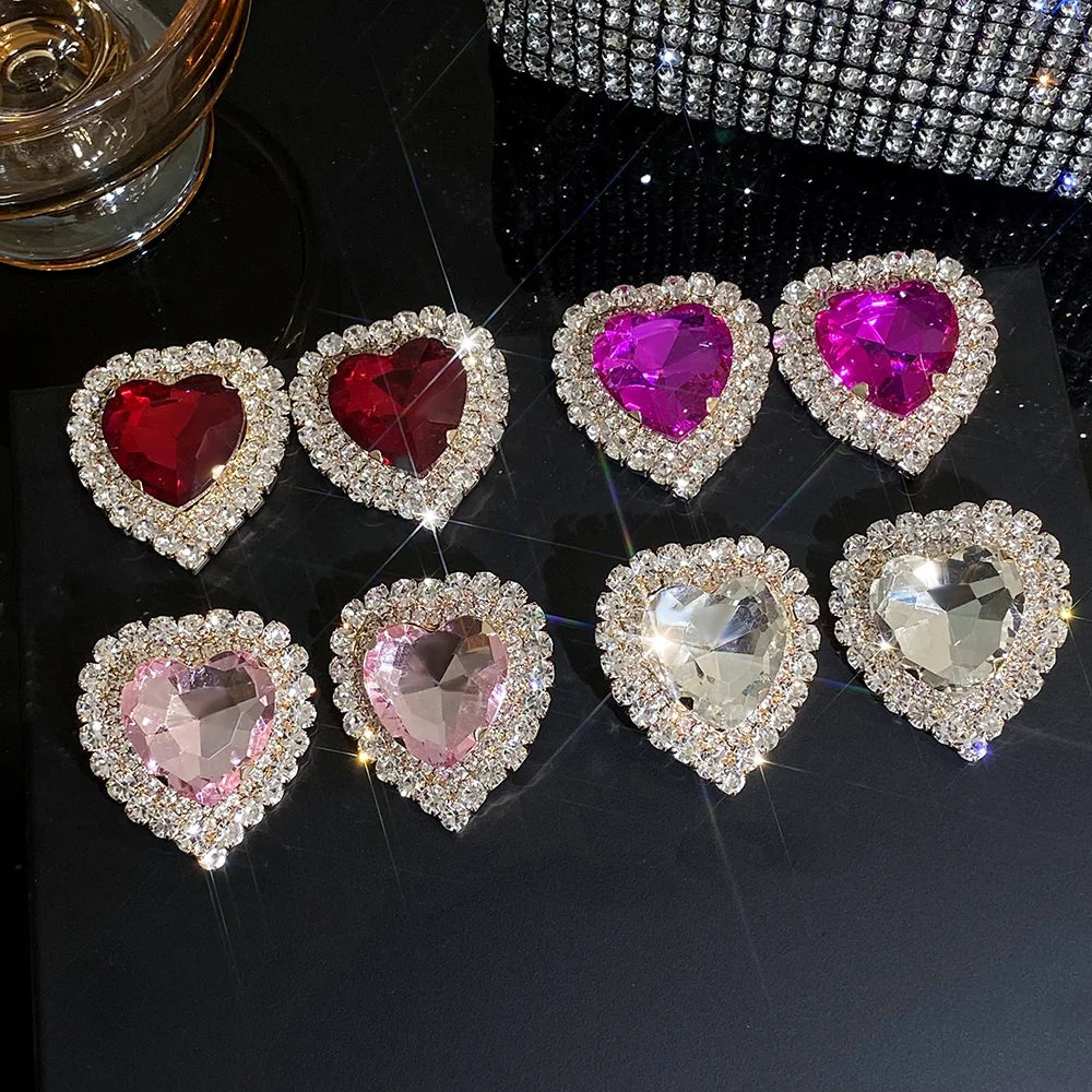 Luxury Full Rhinestone Heart Stud Earrings - Fanci Goddess