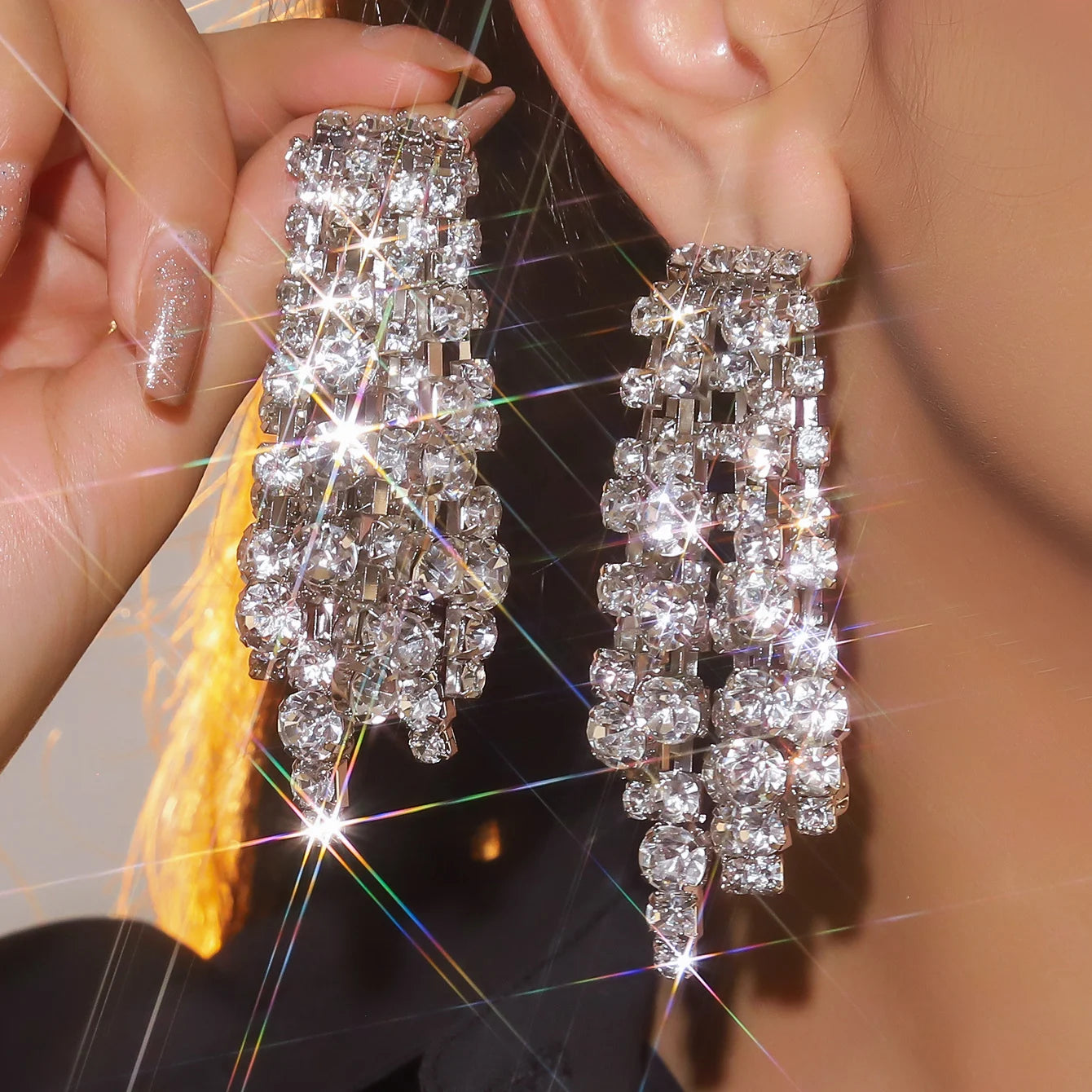 Sparking Tassel Rhinestone Earrings