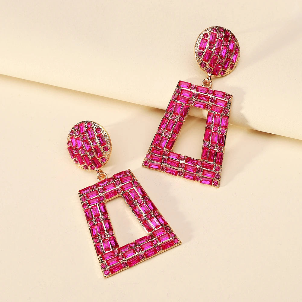 Hey Girl Trapezoid Full Shiny Colorful Rhinestone Earrings