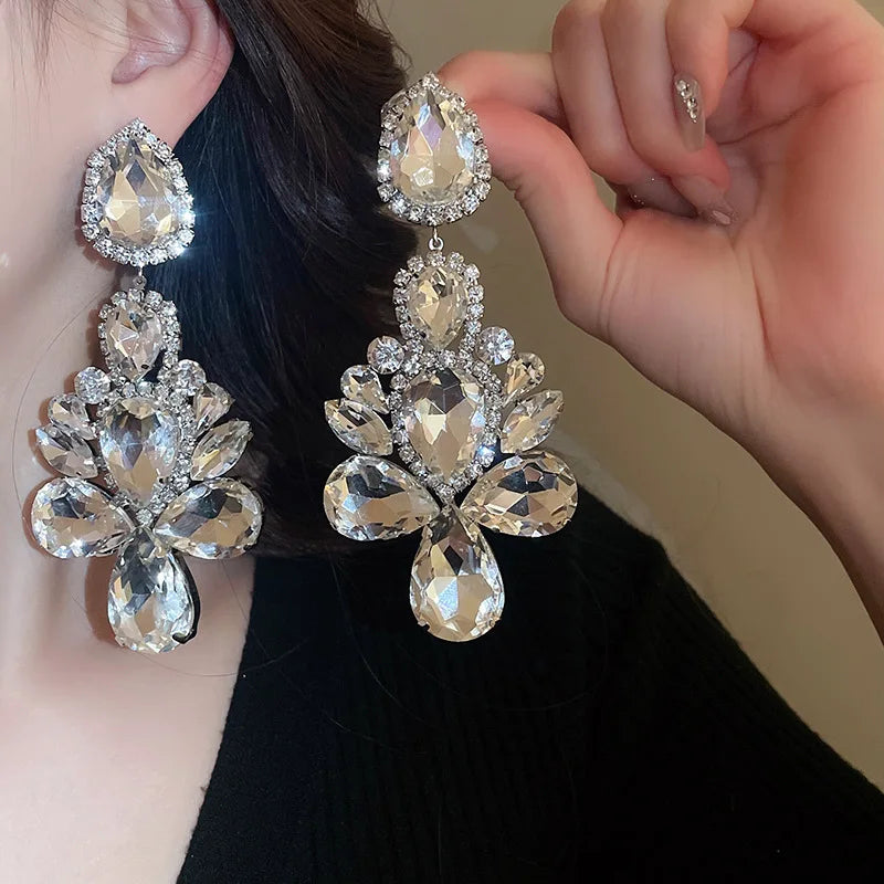 Exaggerated Inlaid Rhinestone Earrings