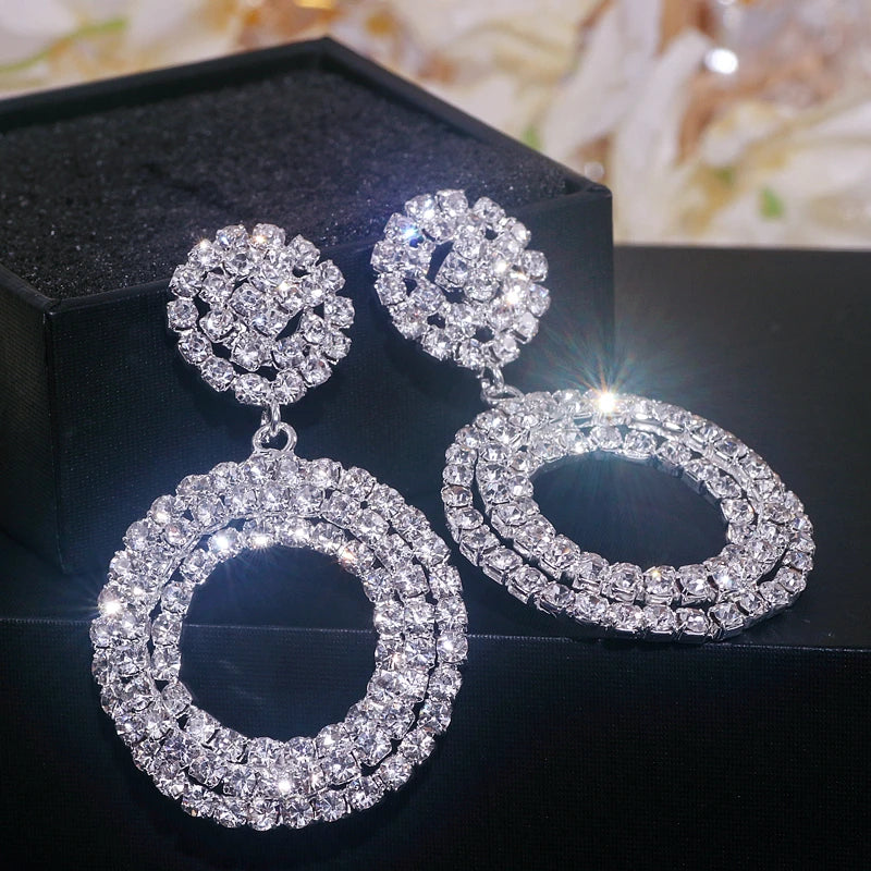 Sparkley Crystal Round Bijoux Geometric Rhinestone Earrings - Fanci Goddess