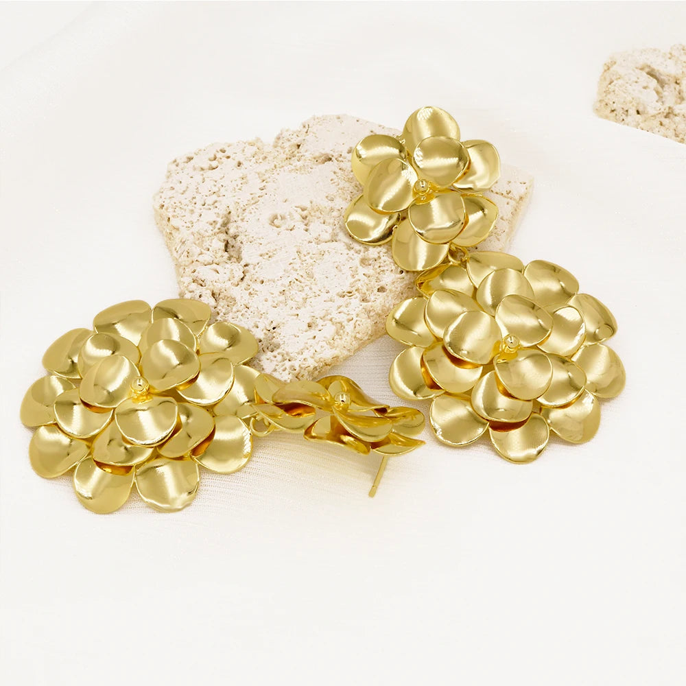 Sunshine Stainless Steel Flowers Gold Plated Earrings - Fanci Goddess