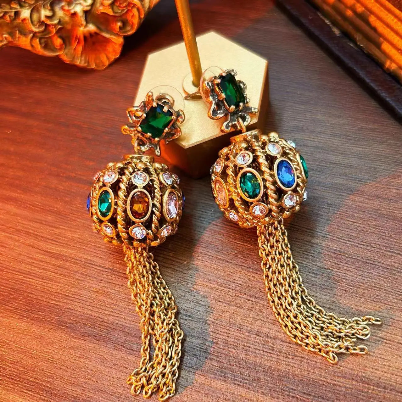 Retro tassel Earrings with stylish geometric round balls