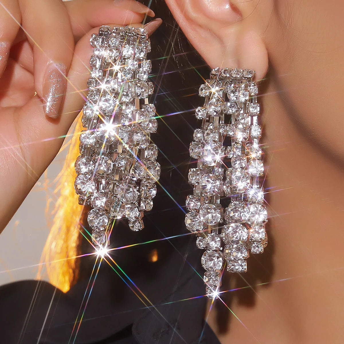 Sparking Tassel Rhinestone Earrings