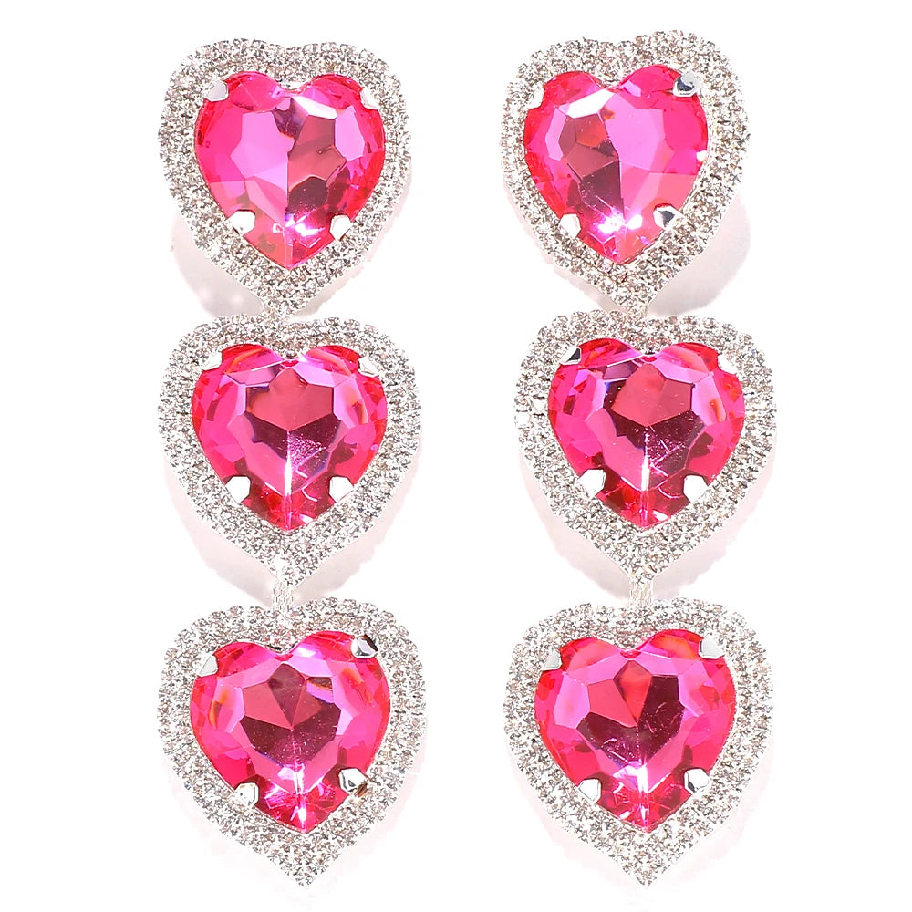Design Pink Crystal Heart Earrings