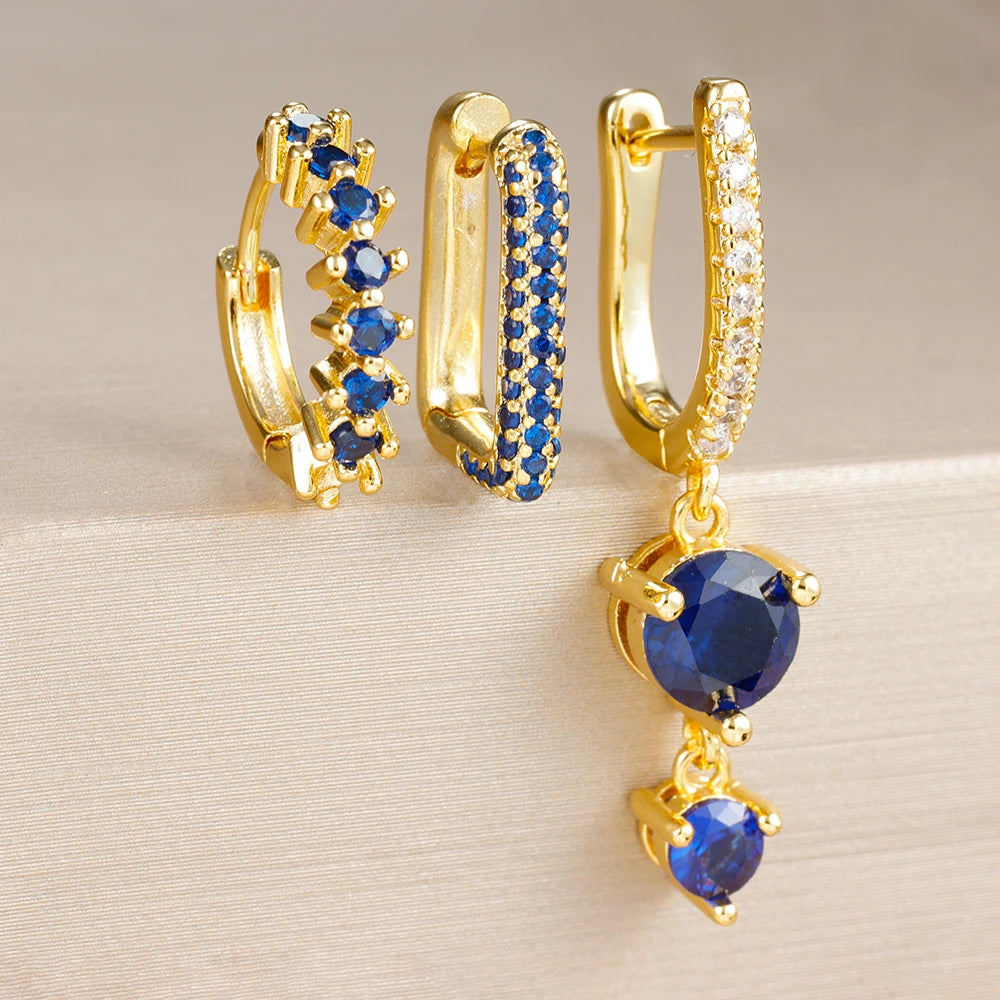 3PCS Fashion Cubic Zirconia Water Drop Pendant Earring Set