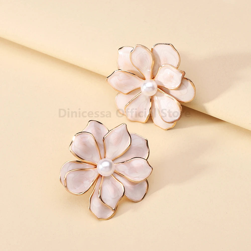 Charming Enamel Metal Flower Earrings