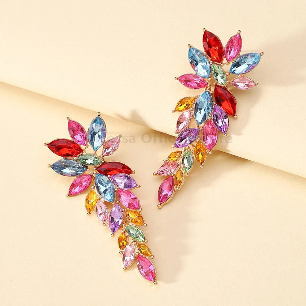 Classic Vintage Design Leaves Rhinestone Earrings
