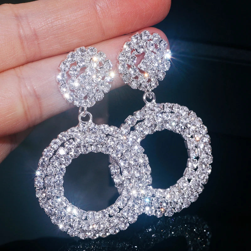 Sparkley Crystal Round Bijoux Geometric Rhinestone  Earrings