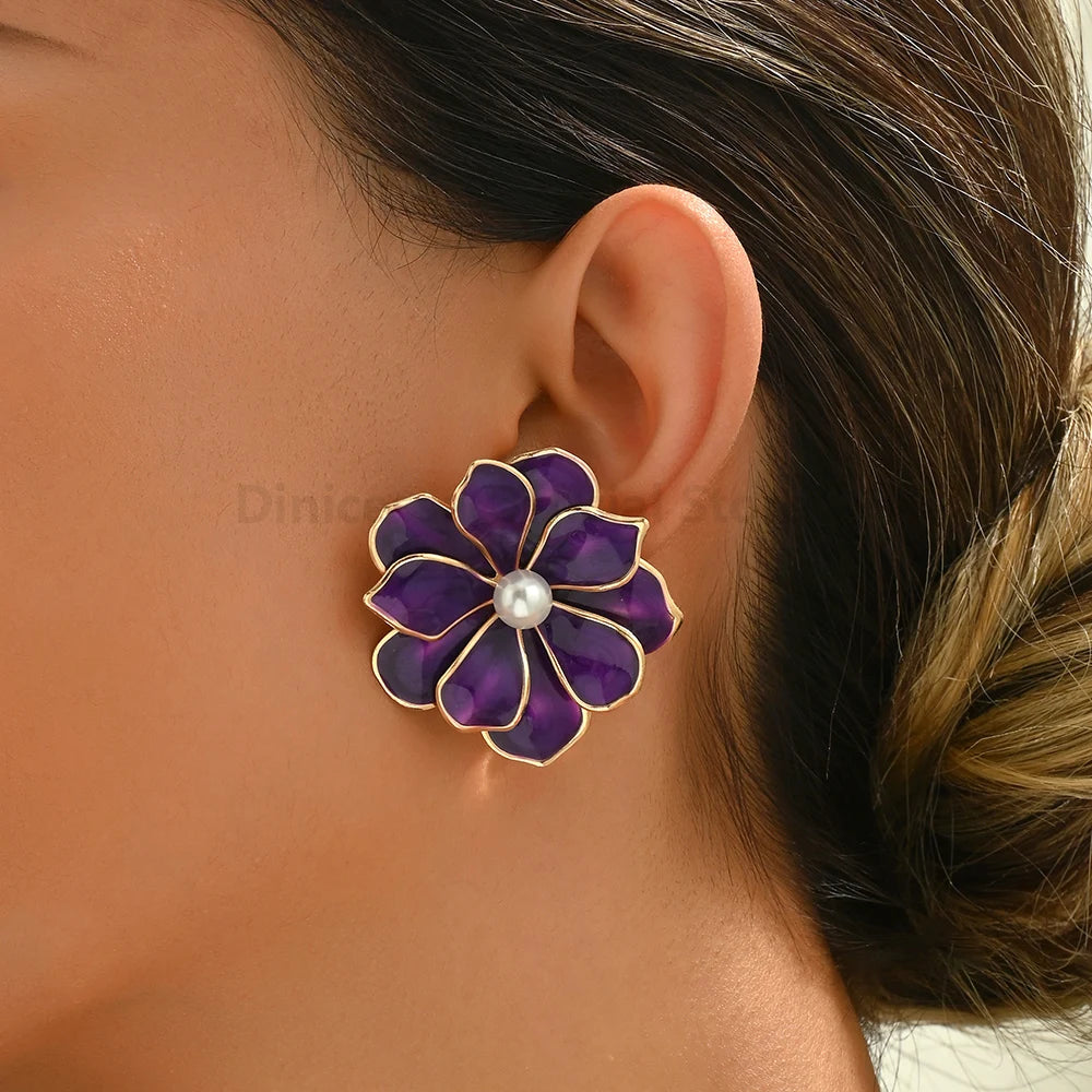 Charming Enamel Metal Flower Earrings