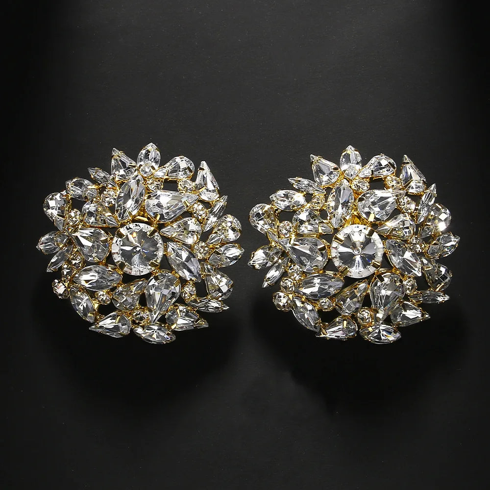 Round Rhinestone Clip on Bling Earrings