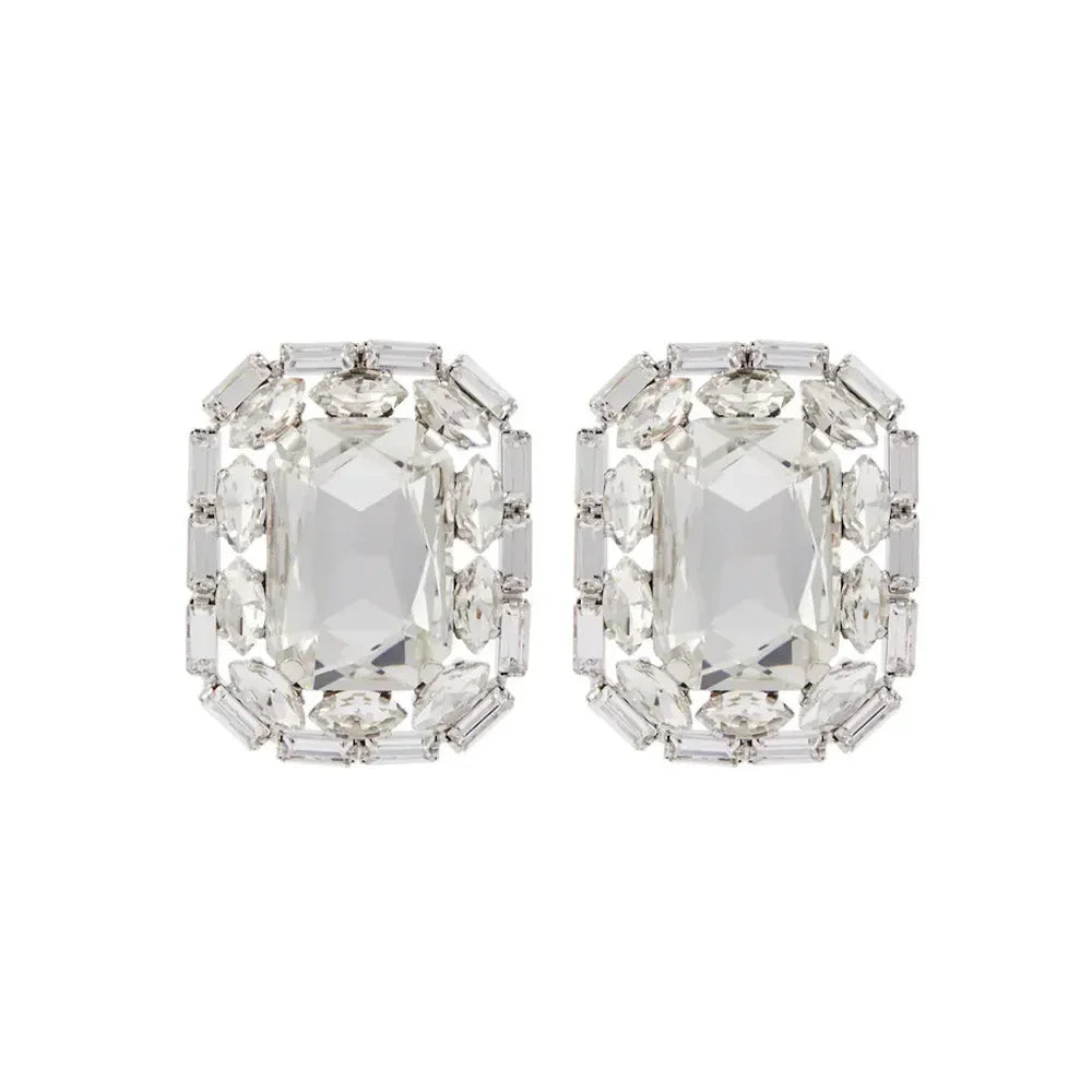 Clip on Elegant Imitation Gemstone Crystal Square Ear Stud Earrings