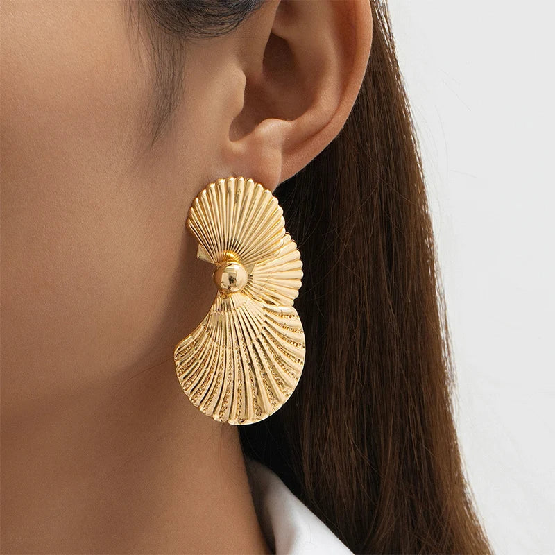 Large Metal Shell Post Earrings - Fanci Goddess
