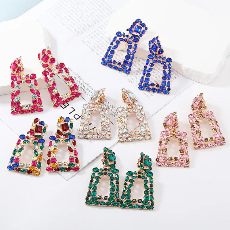 Ethnic Colorful Crystal Clip on Earrings