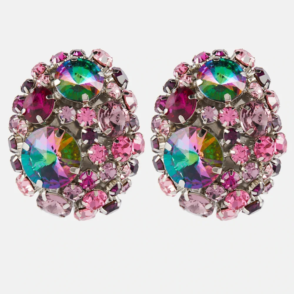 Round Crystal Colorful Rhinestone clip on Earrings