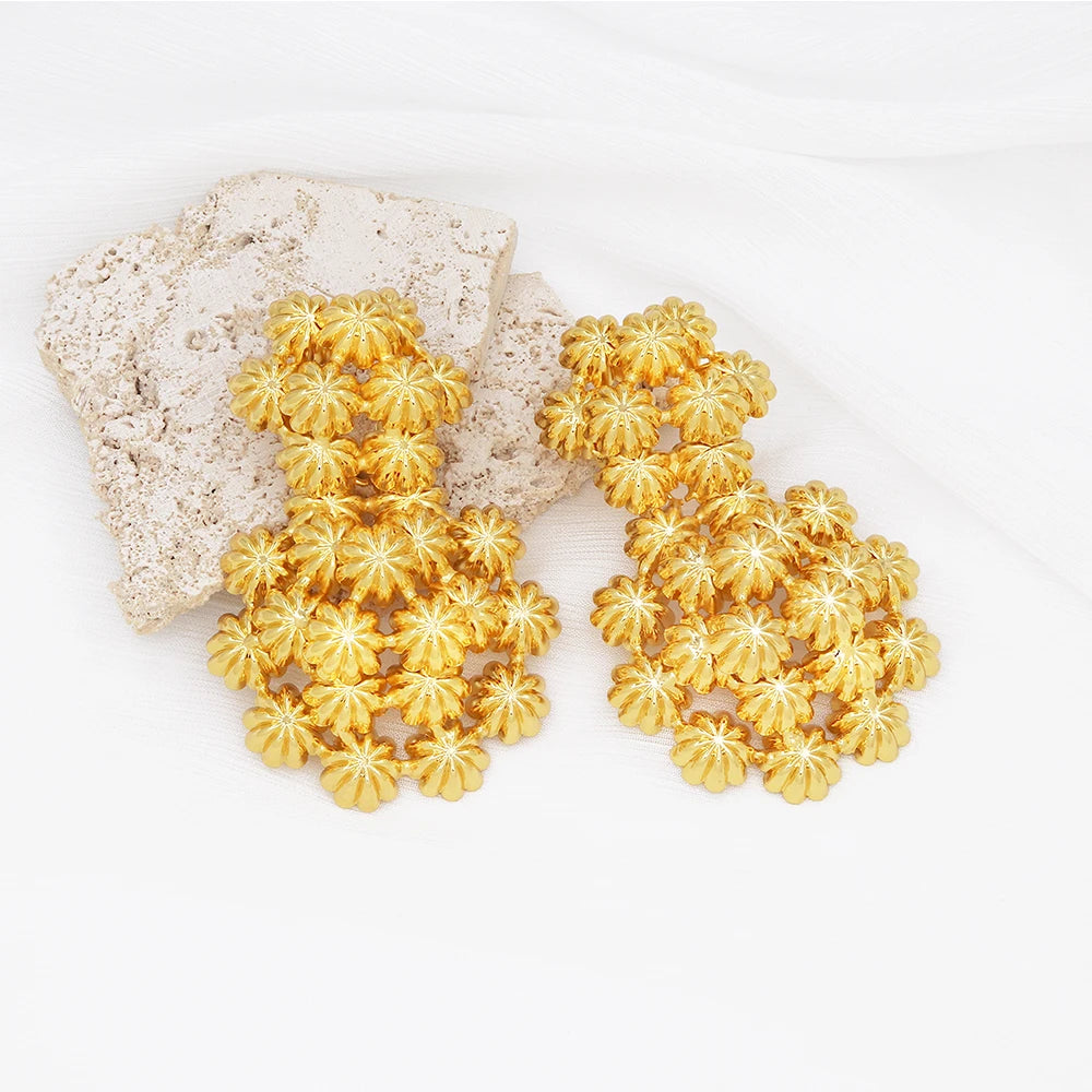 Exaggerate Africa Flower 18K Stainless steel Gold Plated Earrings - Fanci Goddess