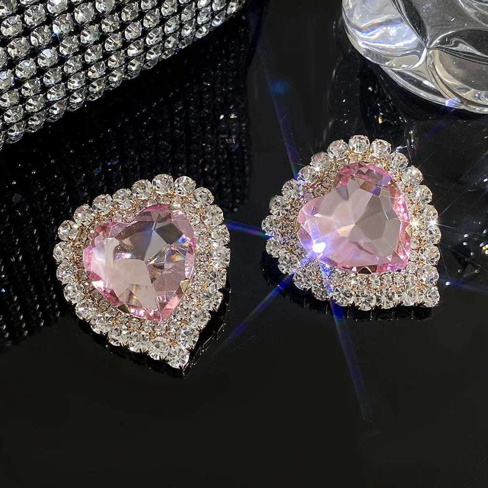 Luxury Full Rhinestone Heart Stud Earrings
