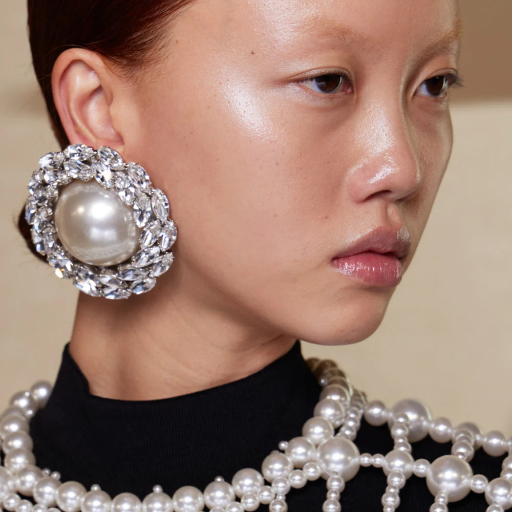 Large Round Pearl diamond Earrings