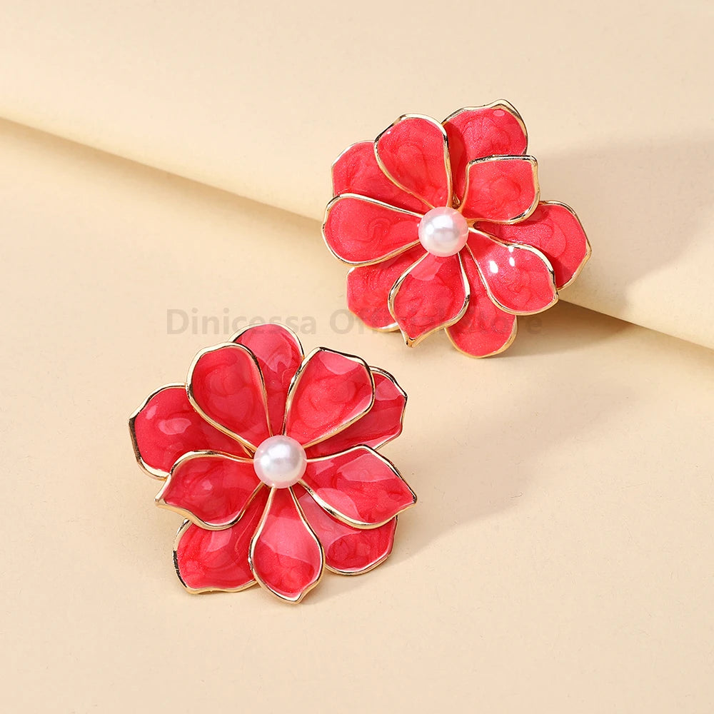 Charming Enamel Metal Flower Earrings