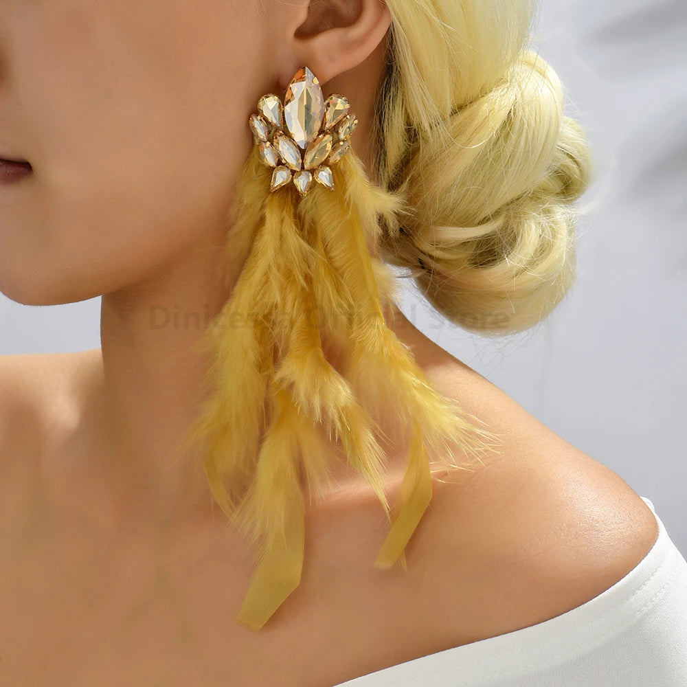 Feather Decor Dangle Drop Earrings - Fanci Goddess