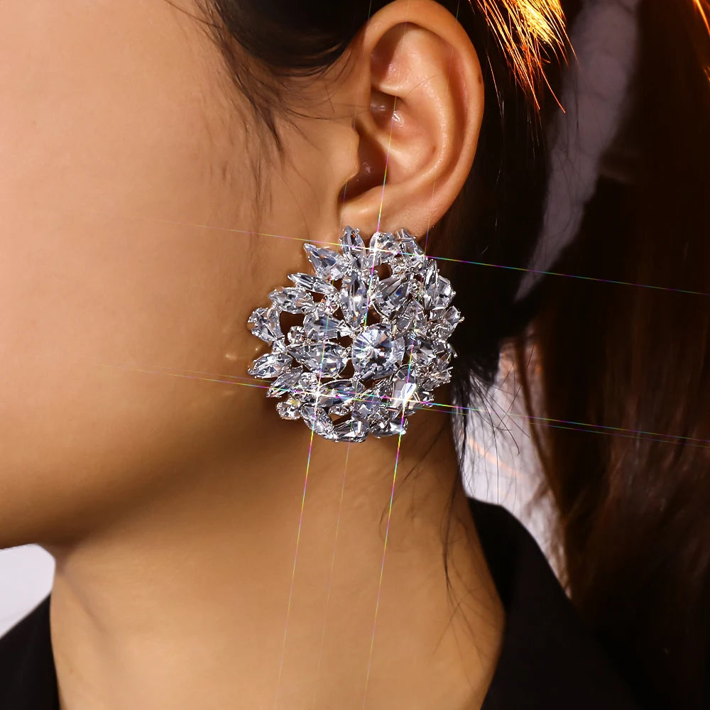 Round Rhinestone Clip on Bling Earrings